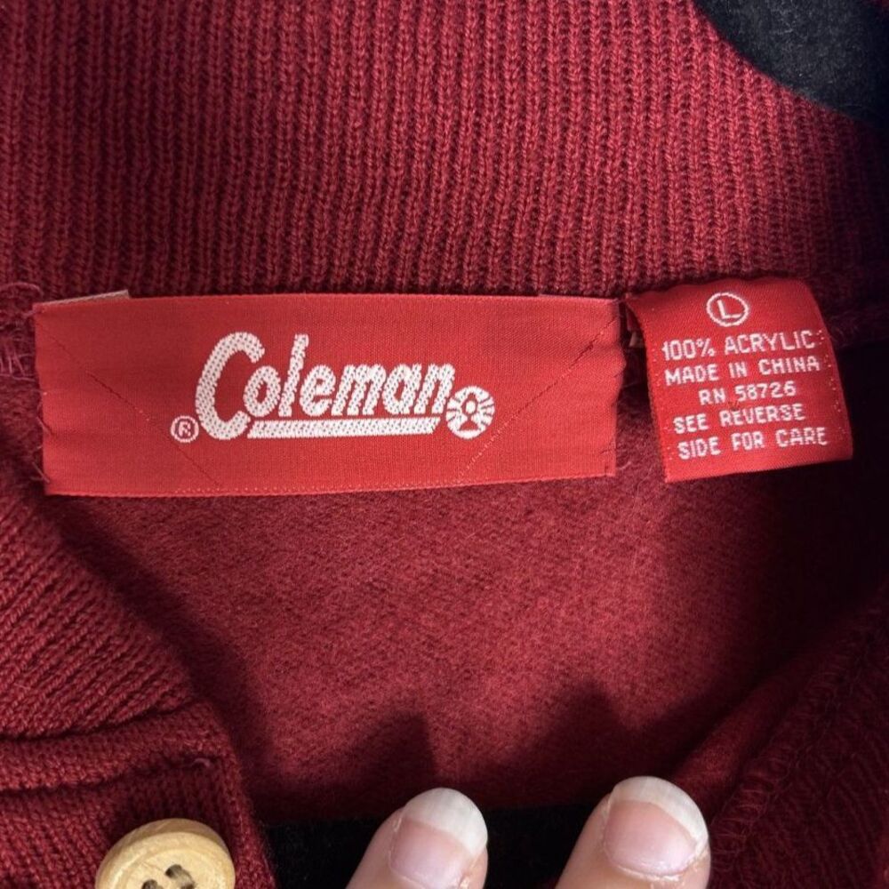 Vintage Coleman Mens Red Knit Henley Pullover Sweater Sz L Pockets 1990s Classic - Picture 7 of 8